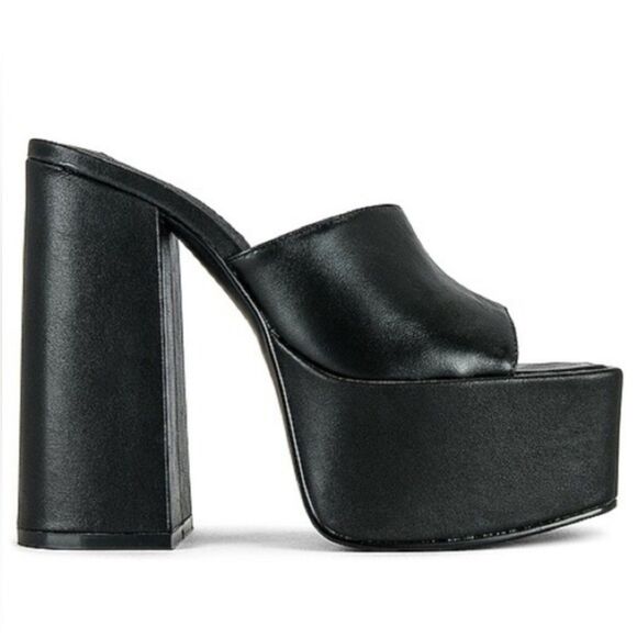 STEVE MADDEN TRIXIE BLACK LEATHER PLATFORM BLOCK HEEL SANDALS SIZE 9.5 - Picture 2 of 12